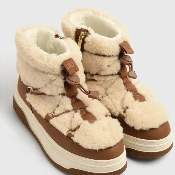 Pajar Cream and Brown Shearling Janie Boots - Picture 1 of 6